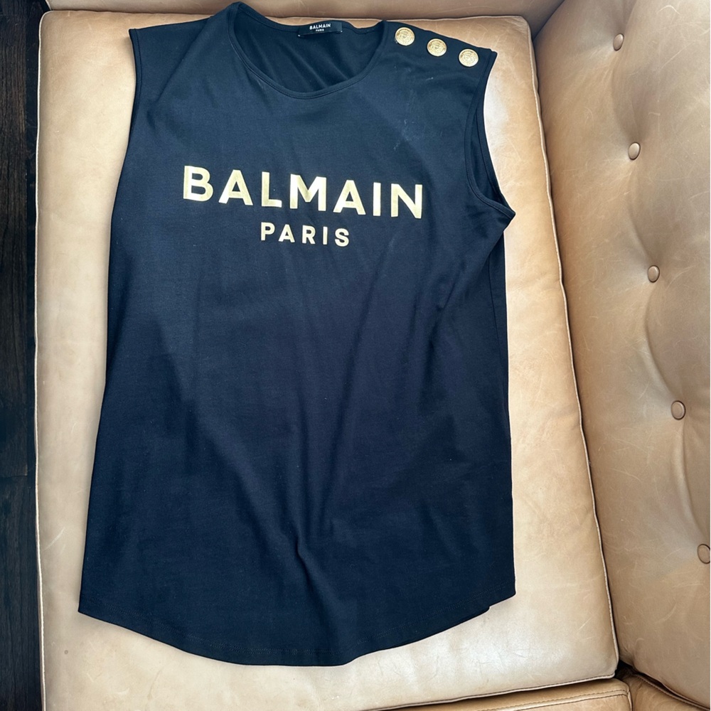 Balmain Black Top with Gold Emblem